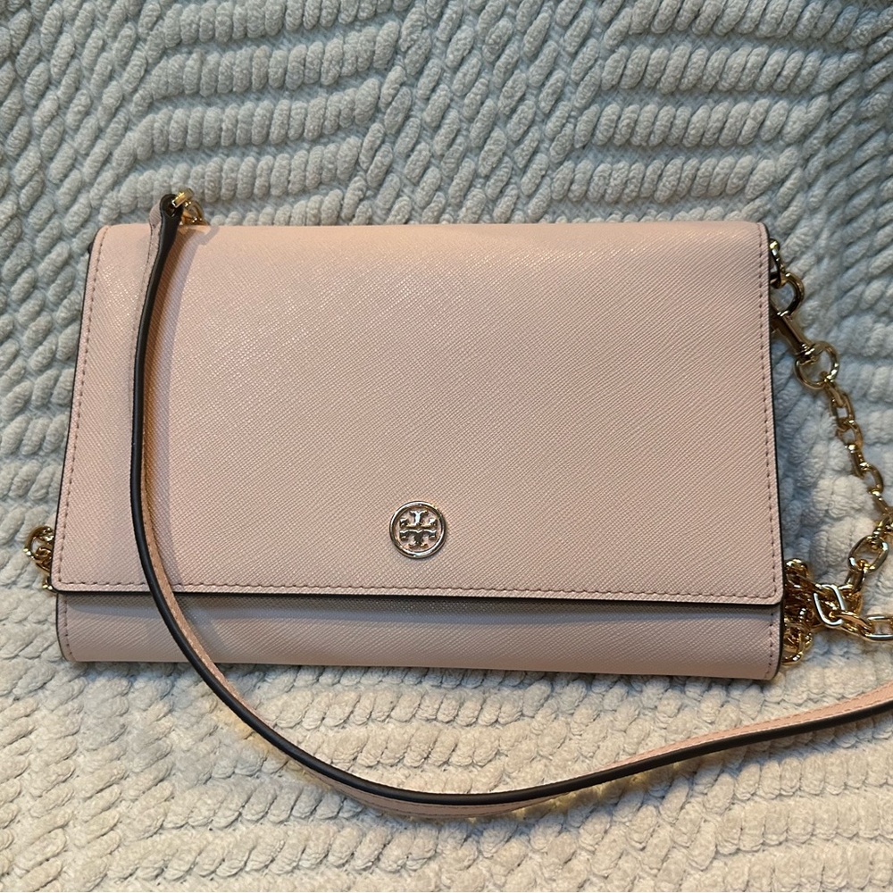 Tory Burch Wallet on Chain - Robinson Clutch Pink Blush Color